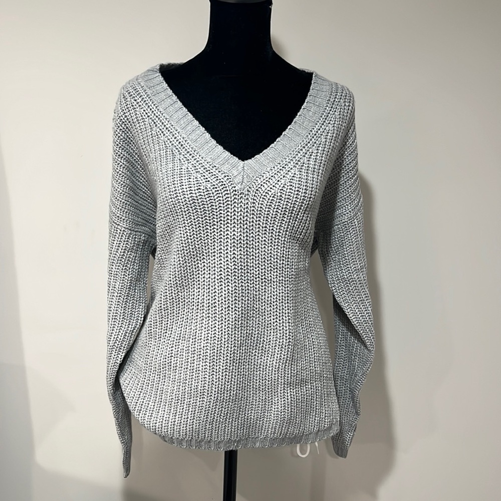 Jacqueline de Young light grey melange V neck sweater